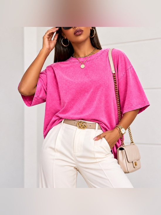 Astrid Tops - Astrid Hot Pink Mineral Wash Oversized Cotton T-Shirt XL NWT